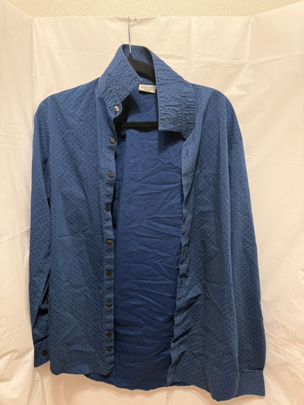 Reaction Kenneth Cole Mens Slim Fit Blue Micro Dot Button Up Shirt 15.5 32/33